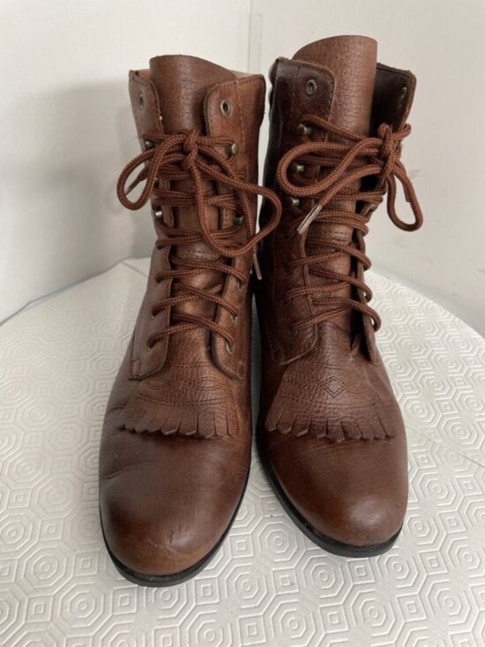 Acme Leather Kiltie Packer Lacer Boots Brown Western Lace Up Cowgirl Women's 6 M